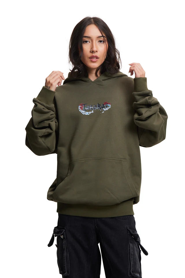 Sweat à capuche kaki Tatakae