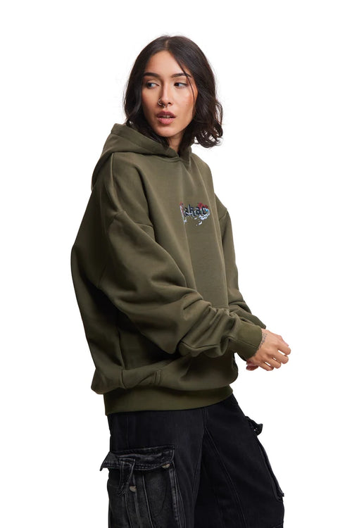 Sweat à capuche kaki Tatakae